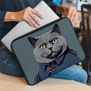 Cat in Suit Mac Book Air 14" Sleeve - British Cat Laptop Sleeve - Cat Print Mac